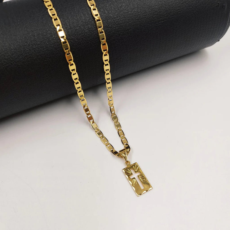 Kit Piastrine Ouro Velho Legítimo (Cordão, Cruz e Pulseira) - Streetwear UBN