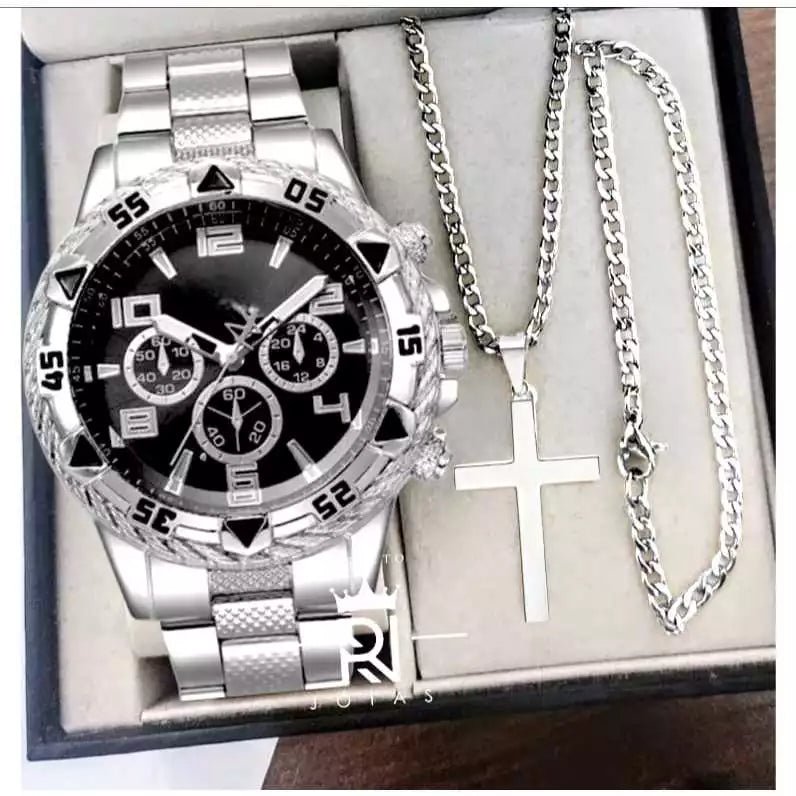 Relógio Pallyjane Chronos - Clássico Prata & Preto - Streetwear UBN